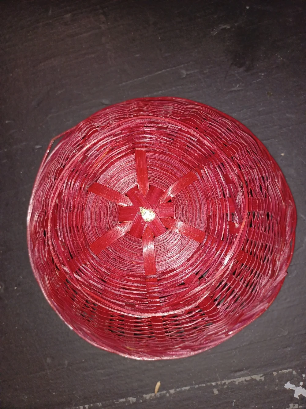 Source Unknown Red Wicker Round Basket